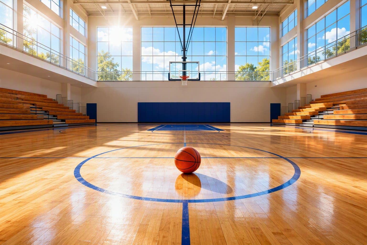 sunlit basketball court - illustration, Jake Team LLC