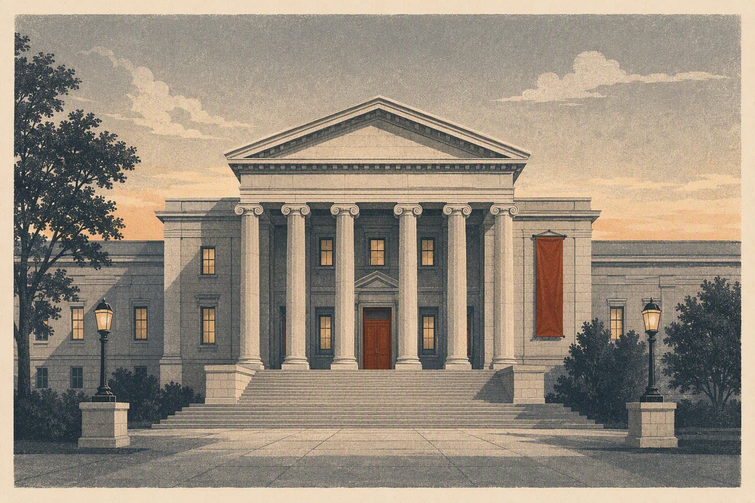 quiet courthouse - illustration, Jake Team LLC
