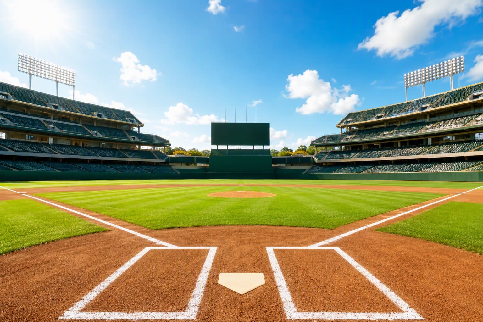 sunlit baseball field - illustration, Jake Team LLC
