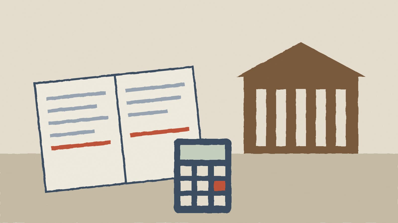 Ledger, calculator and campus - illustration, Jake Team LLC