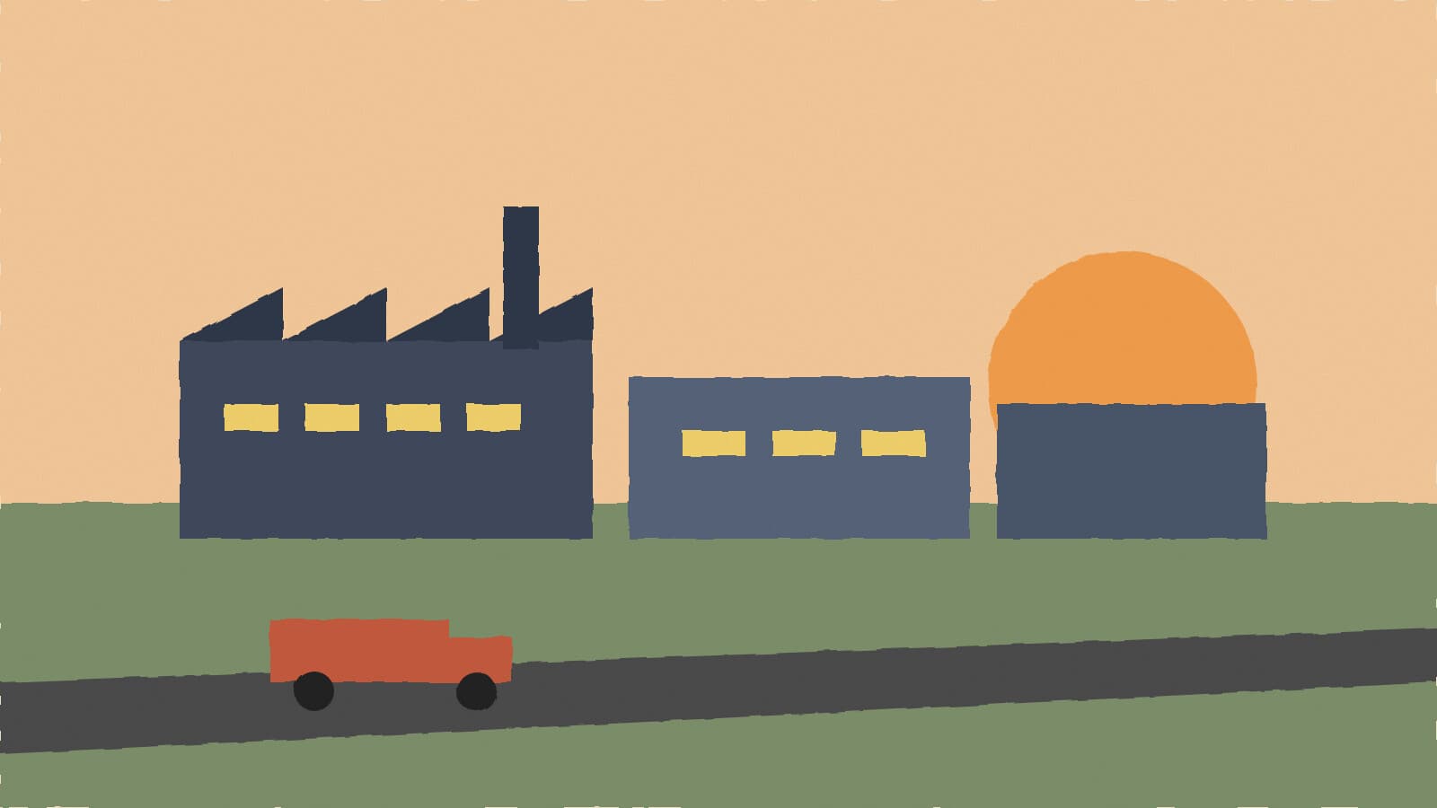 Factory buildings at sunrise - illustration, Jake Team LLC