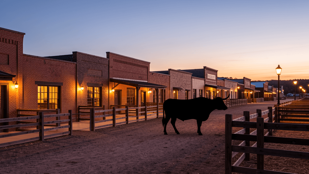 Fort Worth Stockyards at dusk